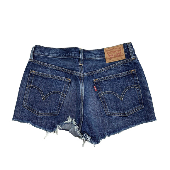Levis Women 501 Denim Mini Shorts Button Fly Blue Size 28 Cotton 49-16 - Picture 1 of 8
